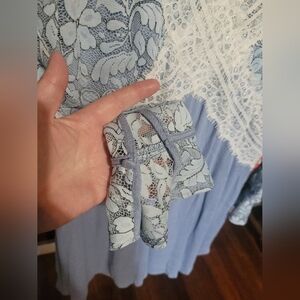 NWT Tassels and Lace Blue Midi dress with lace accents. Women's small.